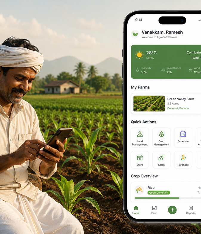 Farmer using AgroSoft Farmer app